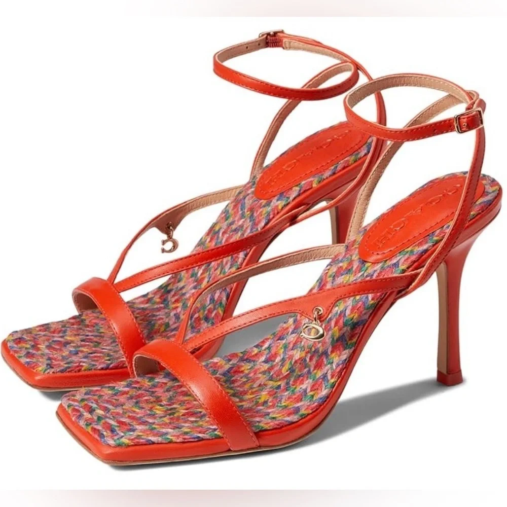 Coach Women's Kaia Leather Sandal In Red Orange Size 6 NWOT